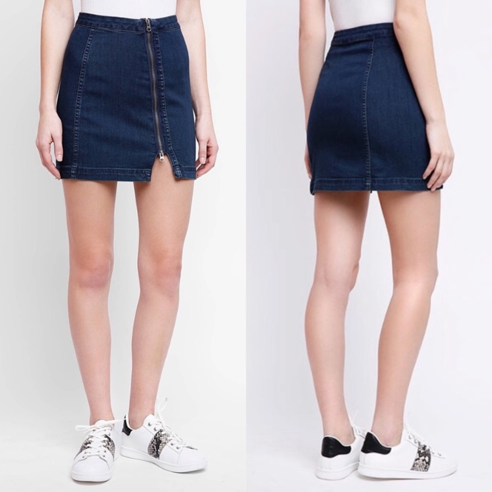 Free People Zip Front Denim Mini Skirt